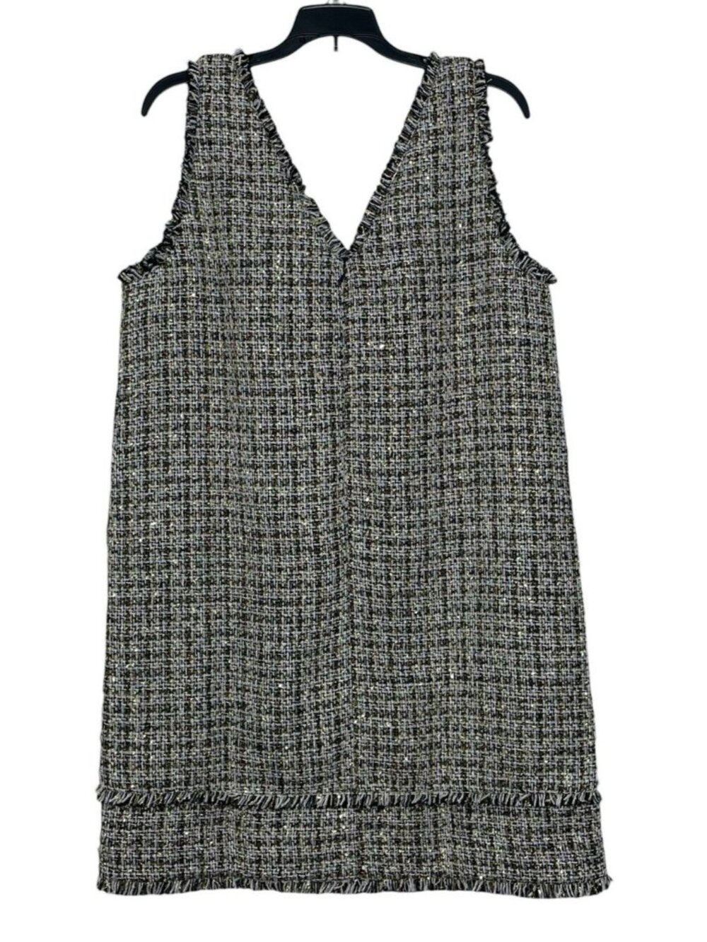 LOFT Womens Dress Size 12 Tweed Sleeveless V-Neck Fringe Navy White Gold NWT - Picture 6 of 11